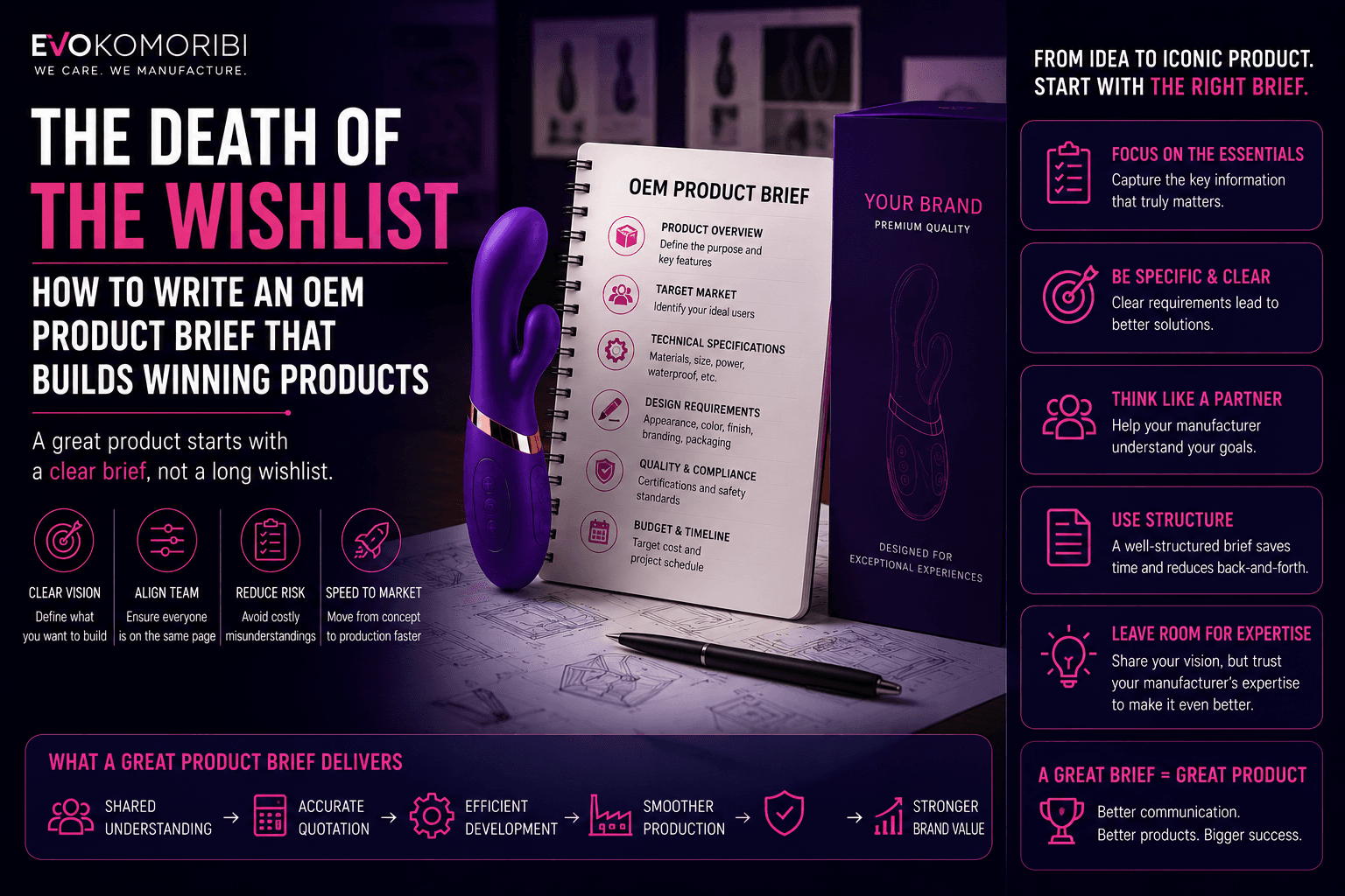 The Death of the Wishlist: How to Write an OEM Product Brief That Actually Works — Evokomoribi B2B adult wellness OEM