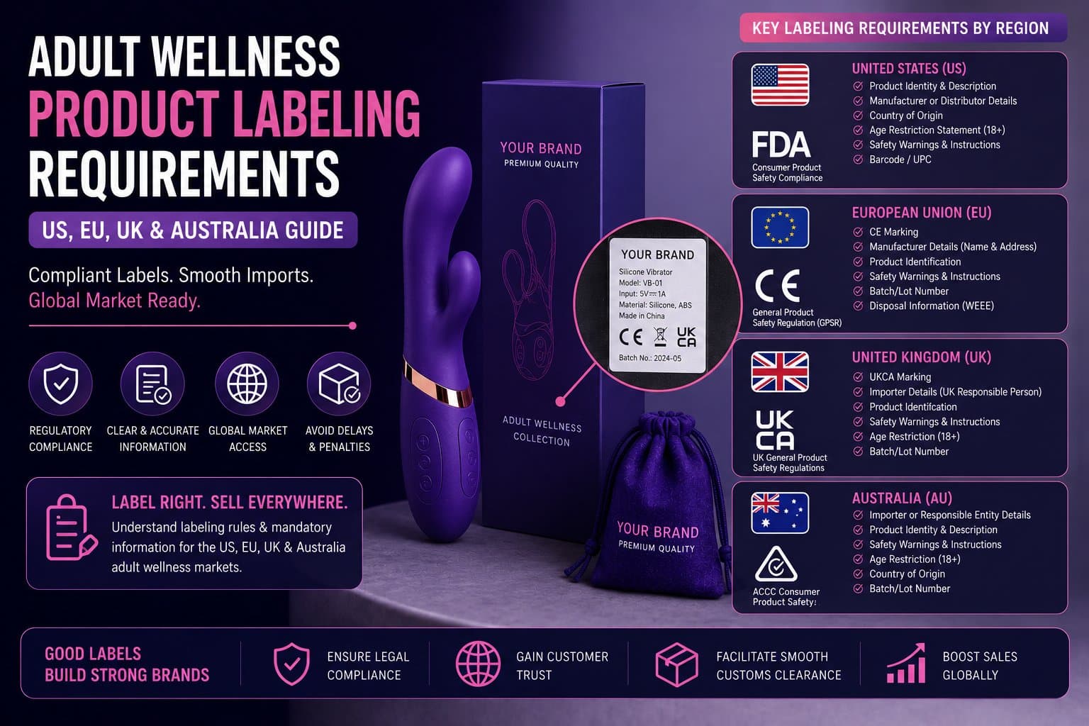 Adult Wellness Product Labeling Requirements by Market: US, EU, UK, and Australia — Evokomoribi B2B adult wellness OEM