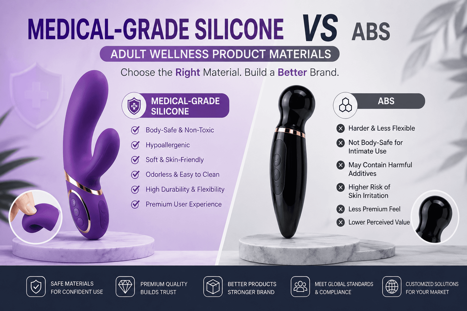 Medical-Grade Silicone vs ABS: Which Material Is Right for Your Product? — Evokomoribi B2B adult wellness OEM